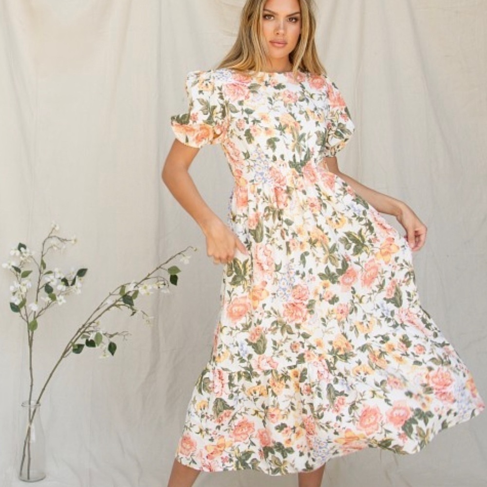 Faithfull the Brand Il Riso Midi linen Dress Teatro Floral NWT